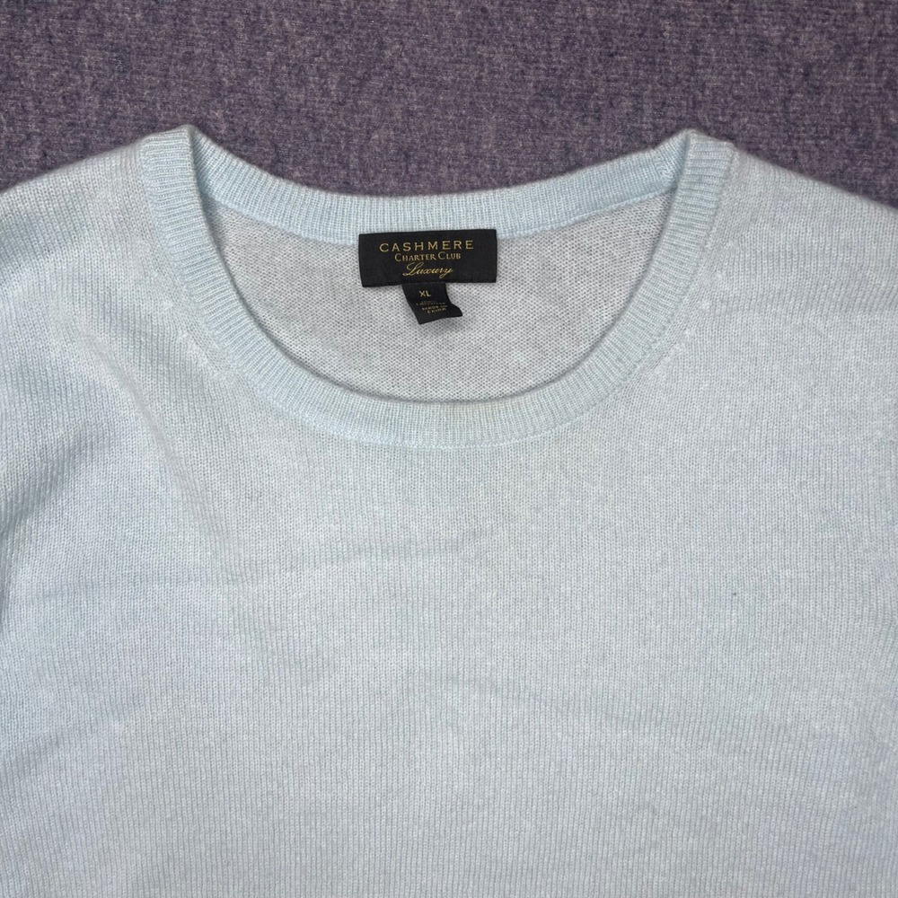 Charter Club Luxury 100% Cashmere Sweater Women XL Light Blue Crewneck Pullover